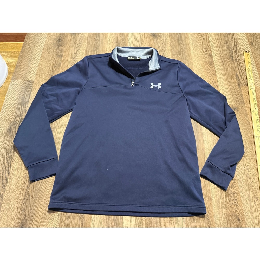 Under Armour Shirt Mens Medium Navy Blue Pullover Quarter Zip Fleece ColdGear